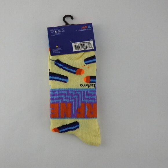 New Nerf Men's Novelty Casual Crew Socks 1 Pair Yellow Blue  Shoe 6-12 - Picture 2 of 2